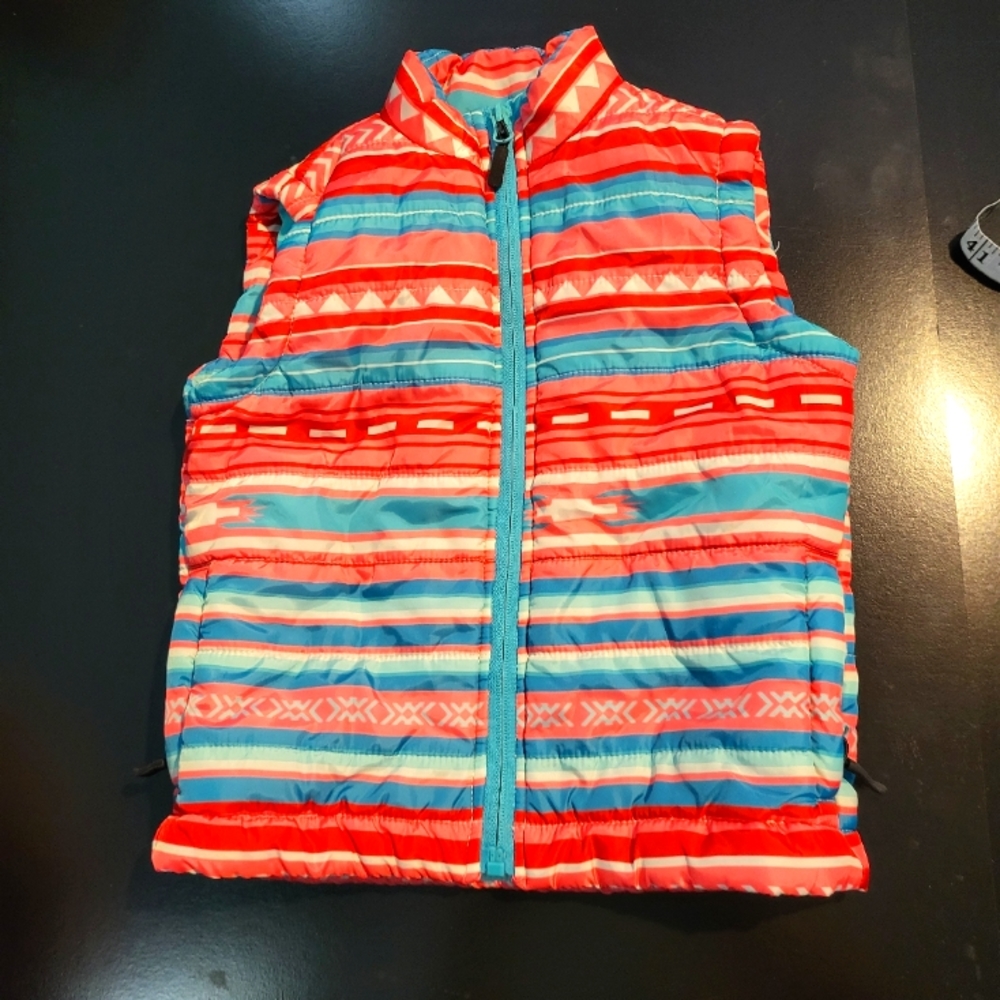 Cowgirl Legend Girls' Turquoise and Pink Serape Striped Vest